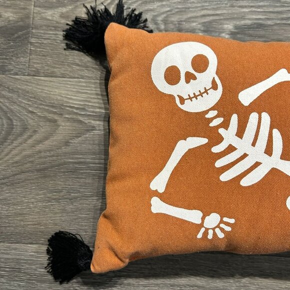 16" Halloween Skeleton Throw Pillow Black Tassels Target Orange Spooky Plush - Picture 5 of 6